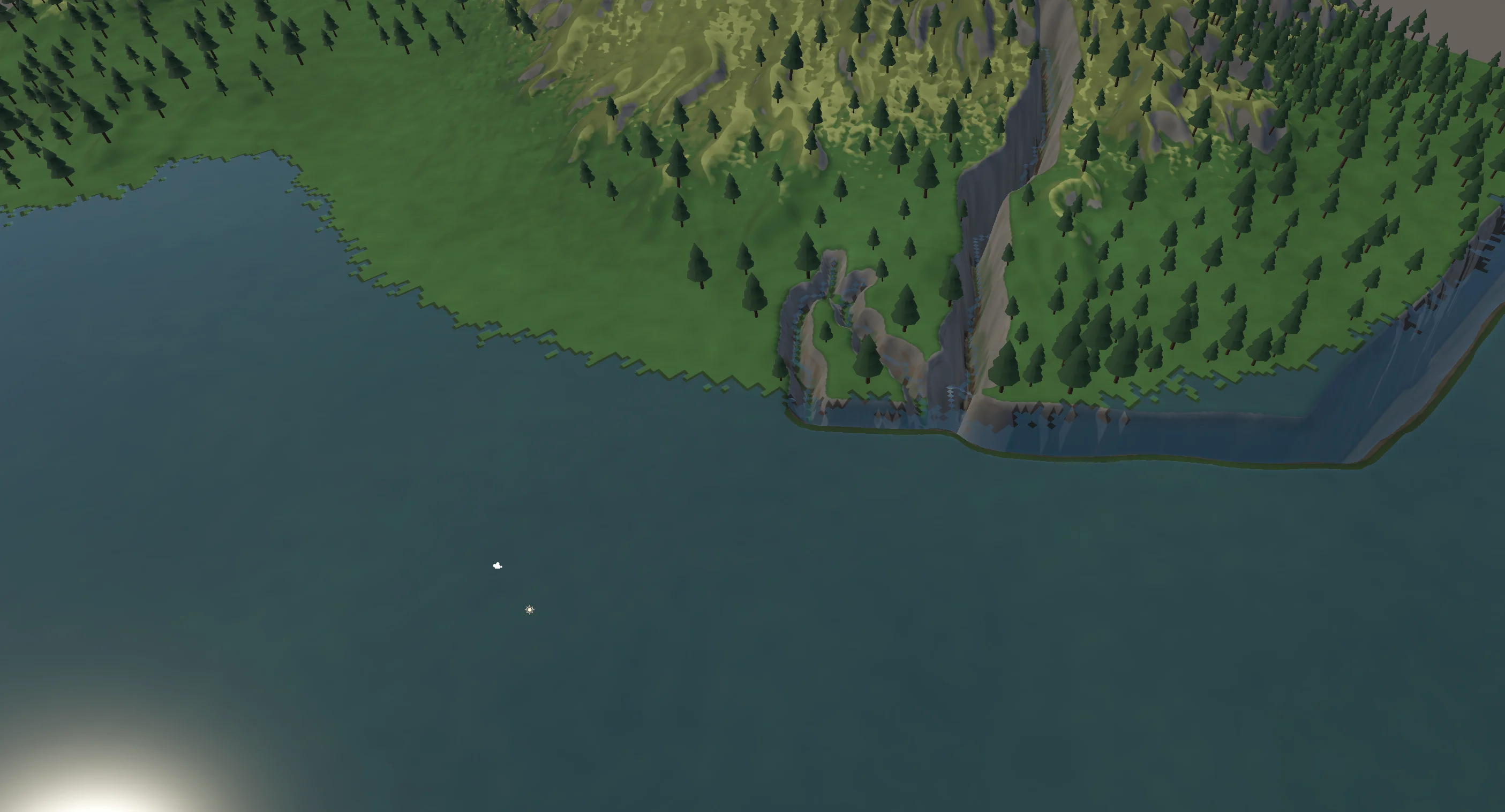 Opus 4.7 ocean blending smoothly against the forested shoreline with natural water tone