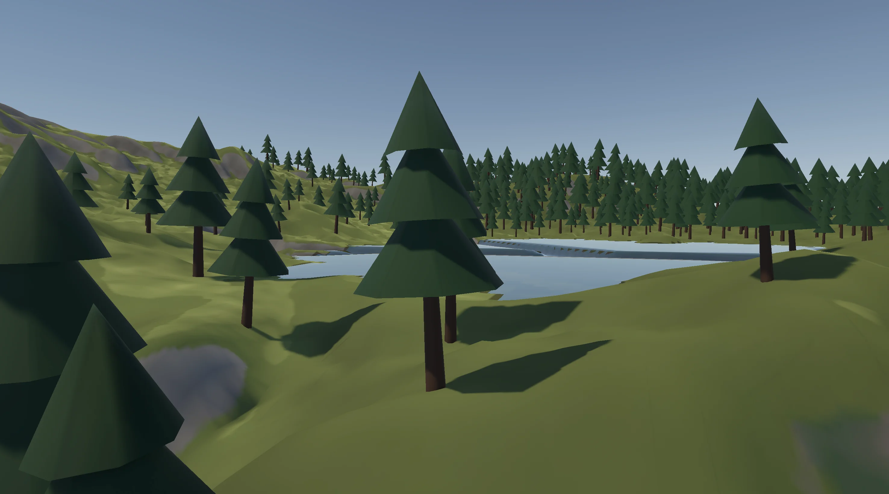 Opus 4.7 low-poly green pine trees with clean shading and proper light response
