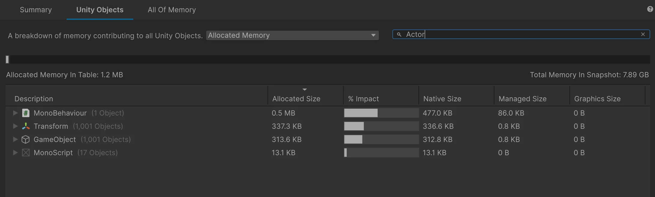 darko unity memory optimization 1000 actors