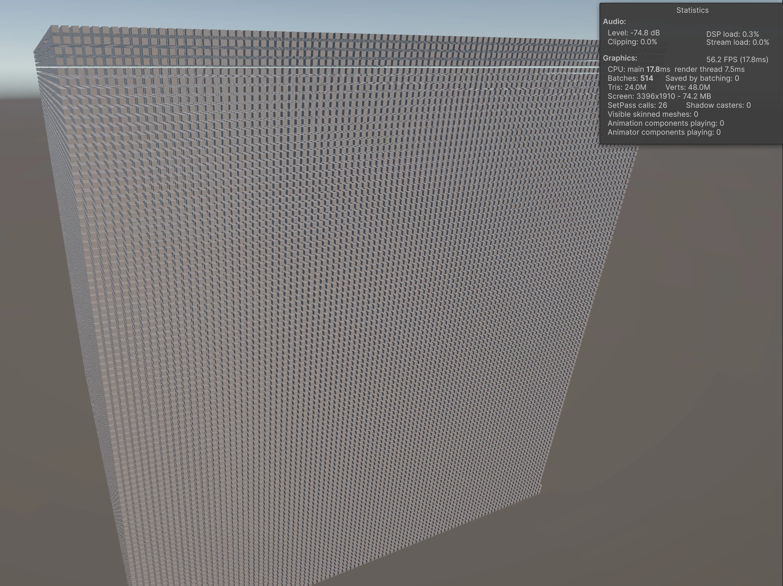 DOTS instantiate test at 1.000.000 cubes