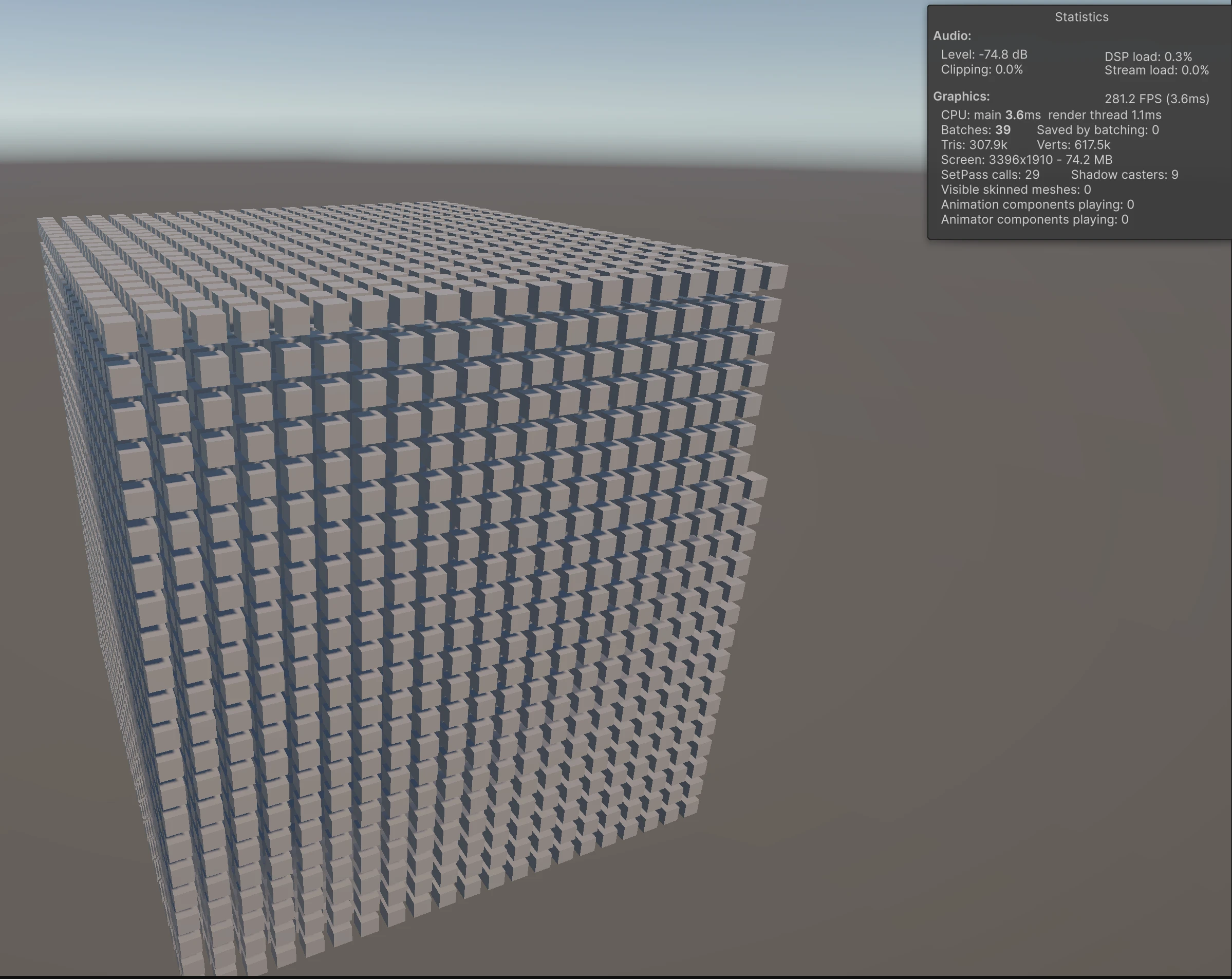 DOTS instantiate test at 10.000 cubes