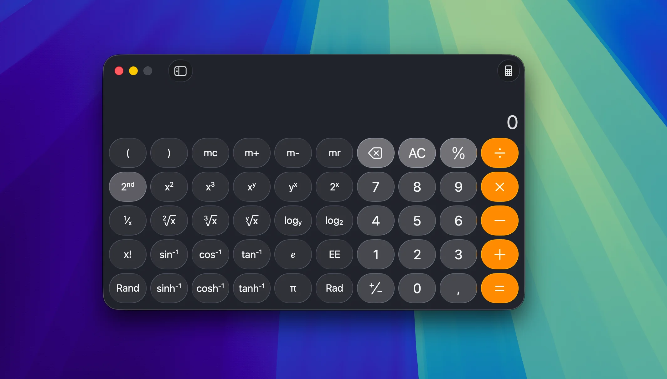 macOS Calculator in scientific mode showing advanced math functions