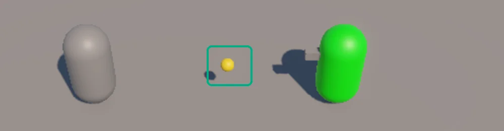 Yellow projectile flying from the green client player toward the gray host player