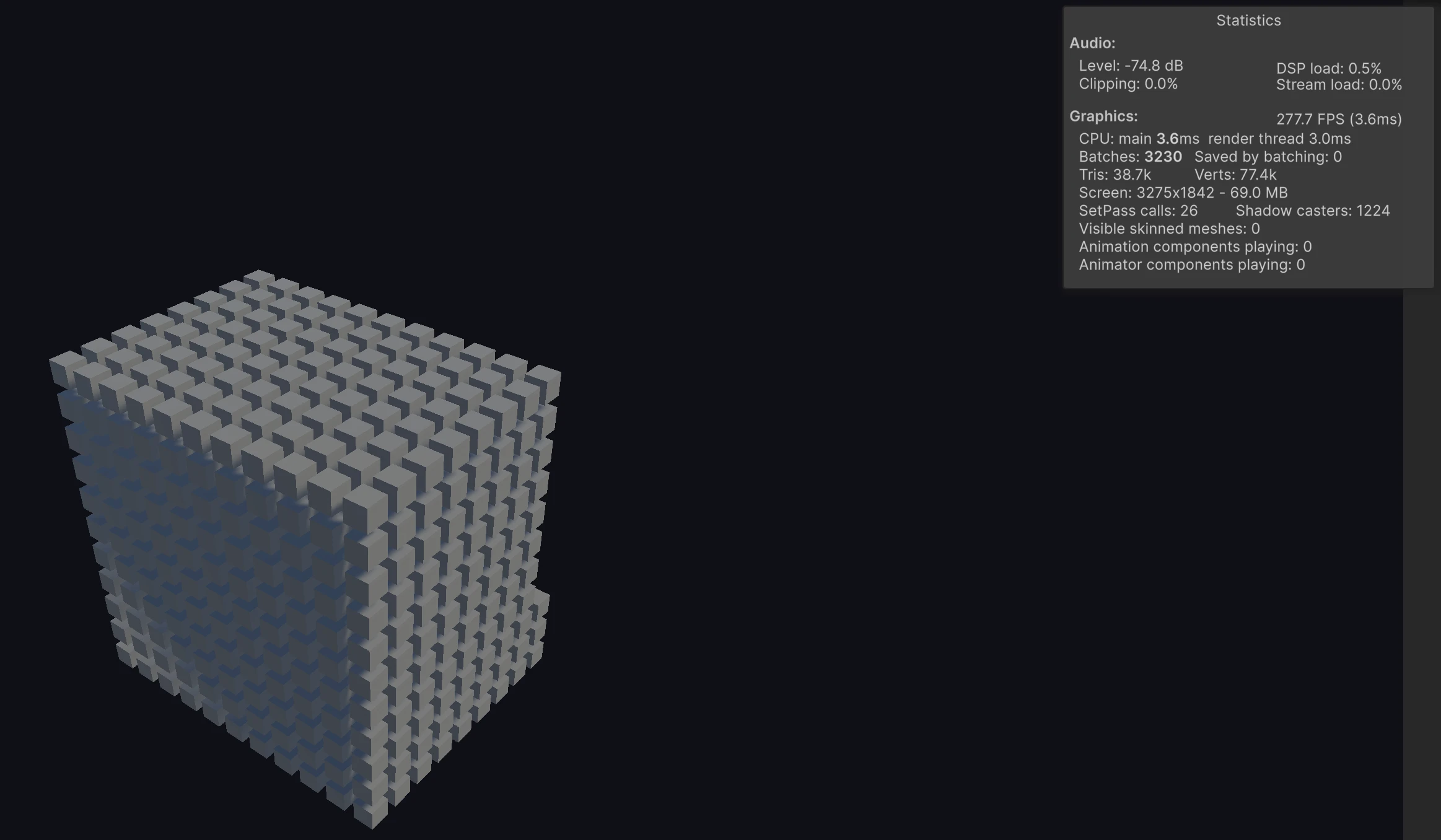 MonoBehaviour grid spawn at 1.000 cubes in Unity