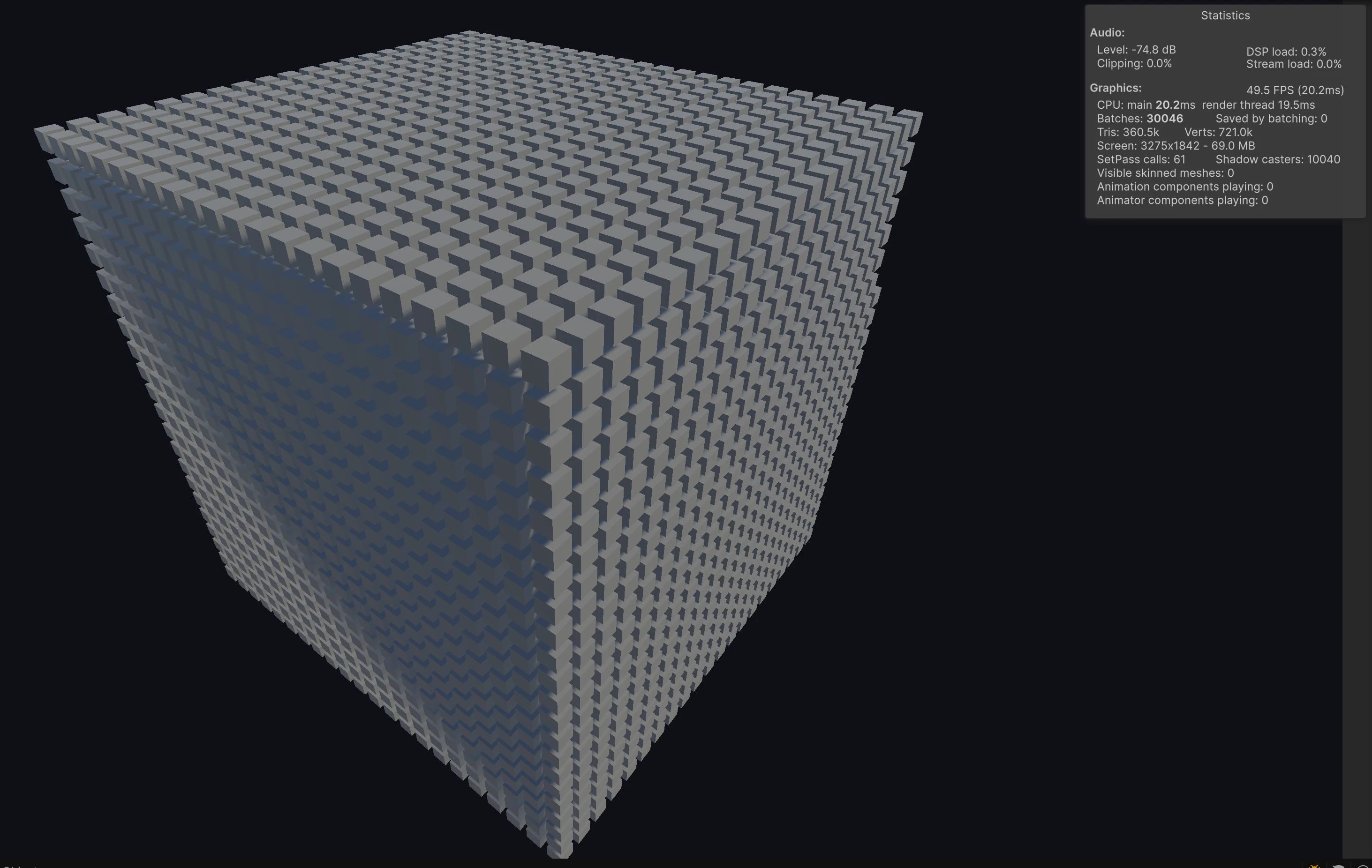 MonoBehaviour grid spawn at 10.000 cubes in Unity