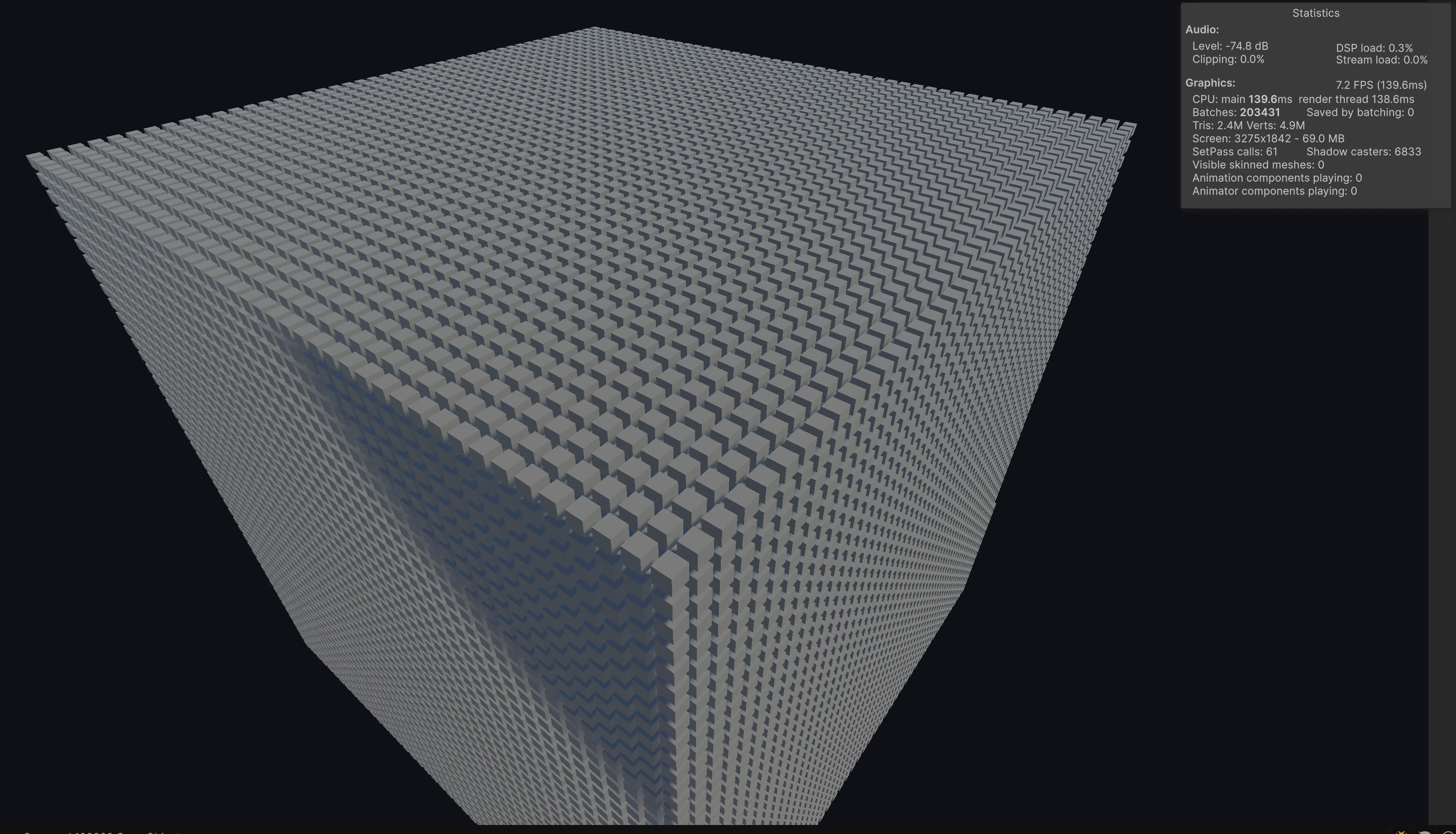 MonoBehaviour grid spawn at 100.000 cubes in Unity
