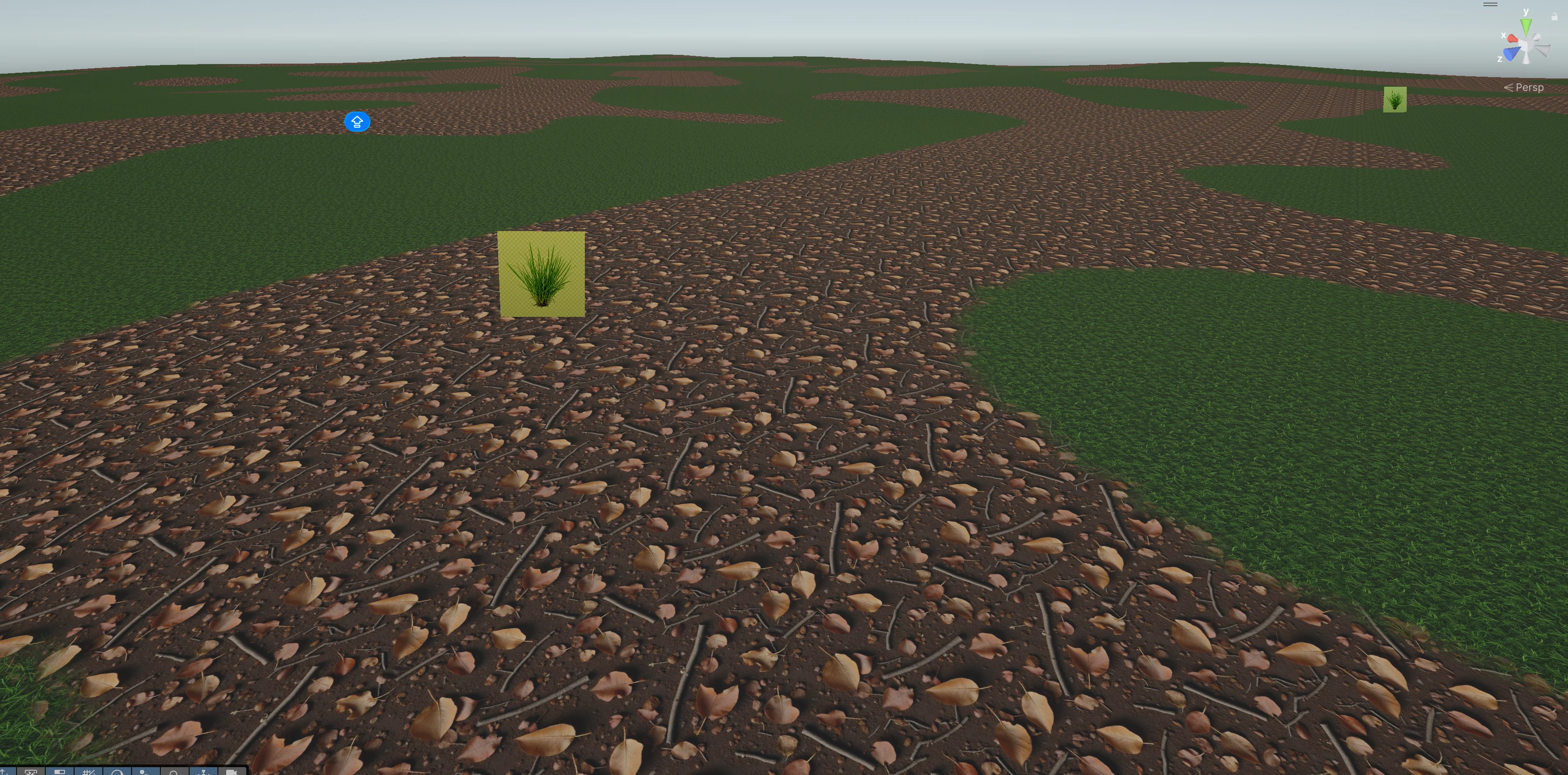 Unity AI Assistant generated terrain showing grass and dirt textures applied to a flat mesh before the assistant got stuck