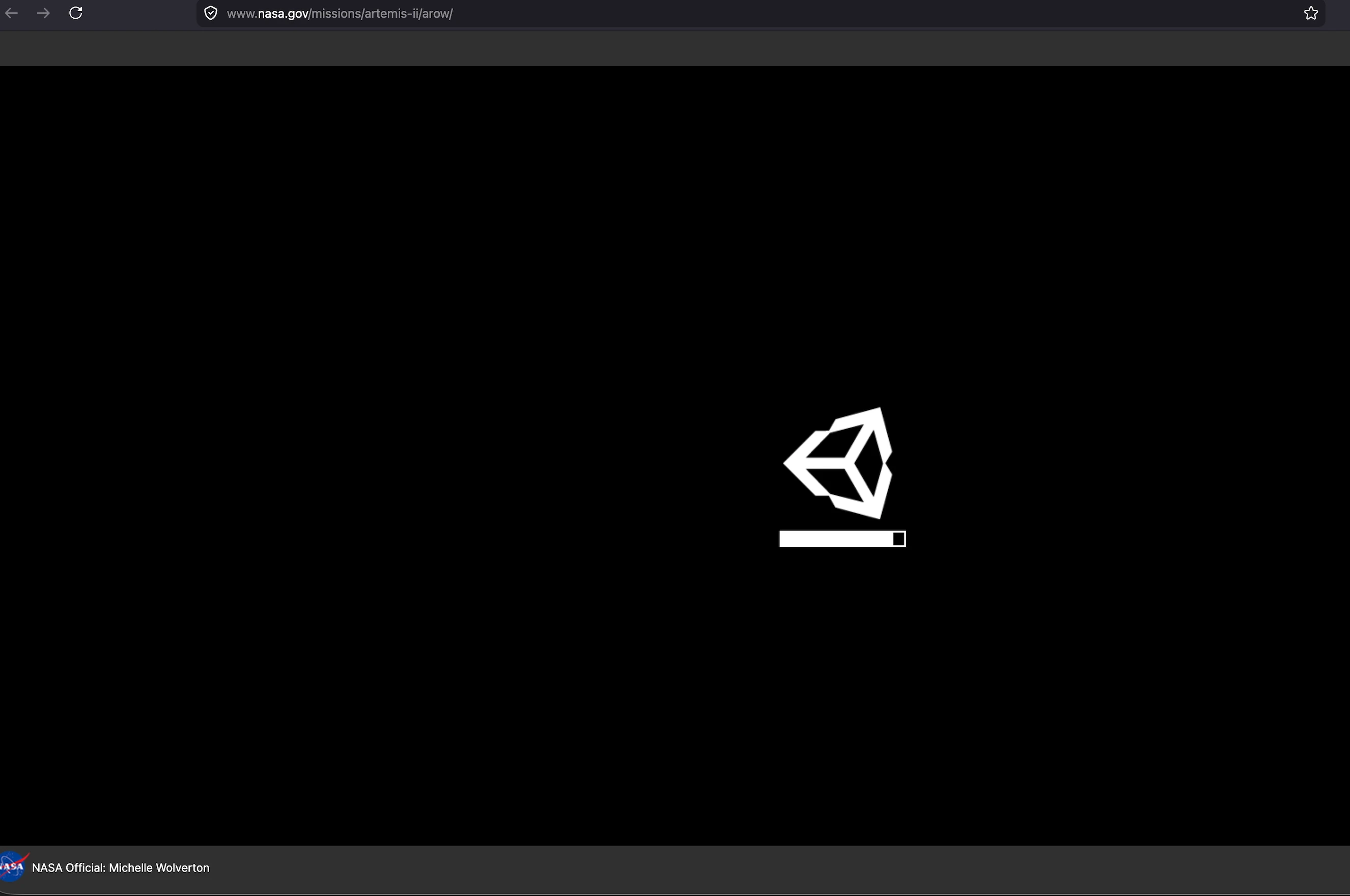 Unity splash branding when opening NASA’s Artemis AROW viewer