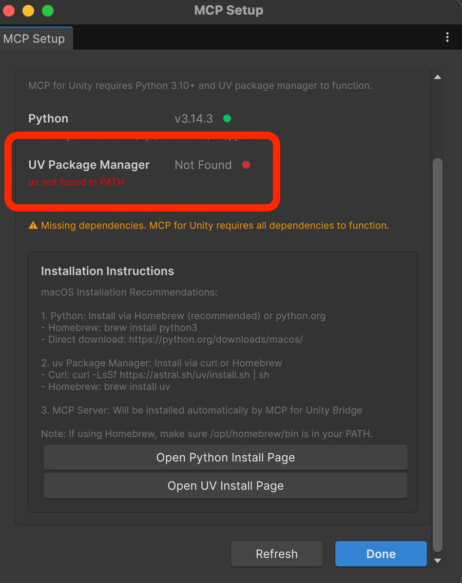 MCP Setup with uv missing from PATH